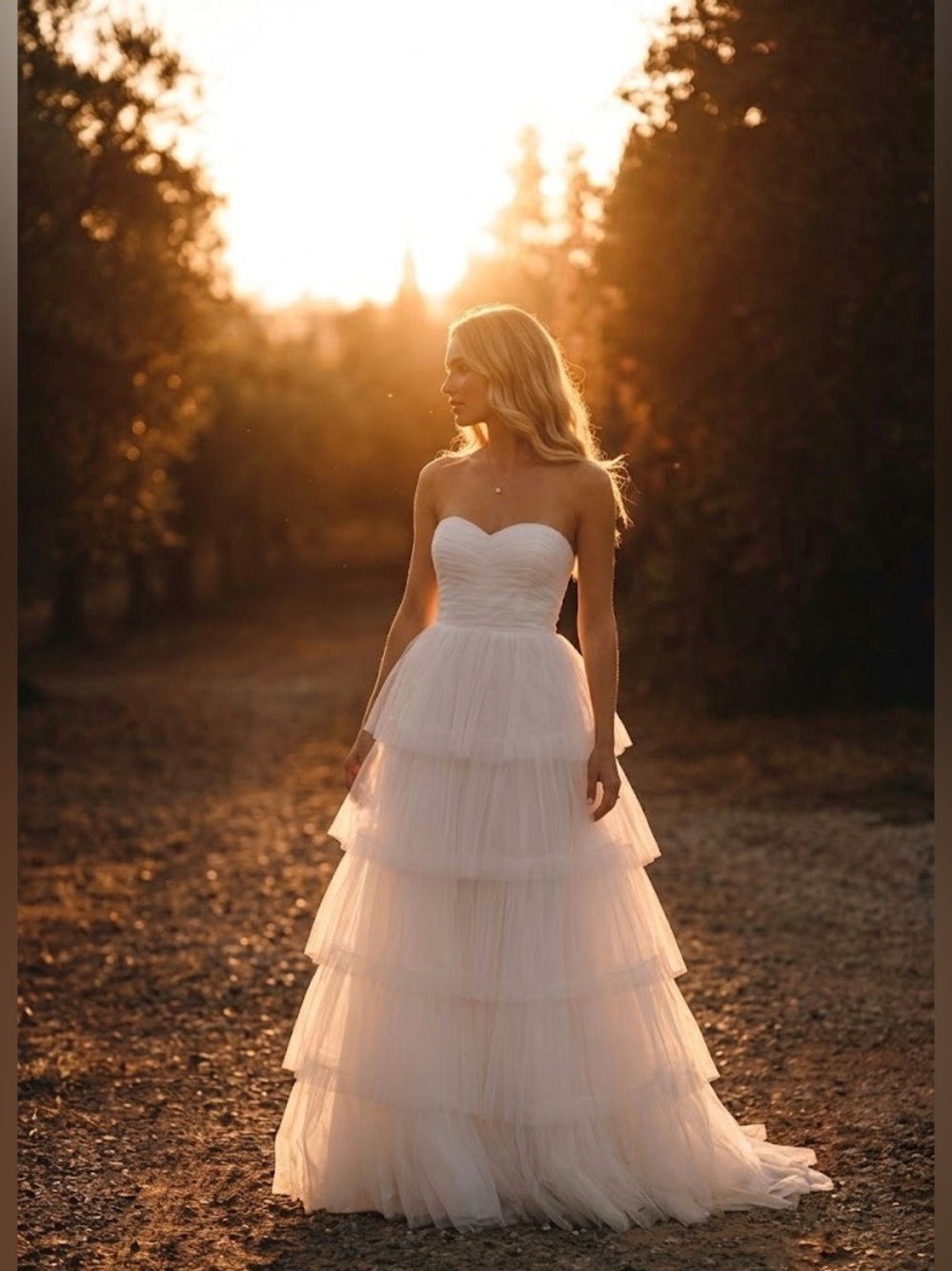 Lulus White Tulle Tiered Strapless Wedding Dress Aline Princess Bridal Elopement